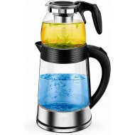 2-in-1 Electric Glass Tea Kettle and Teapot Set, 1500W Fast Boil 2L Kettle & 1L Teapot with Borosilicate Glass, Dry Boil Protection, Turkish Tea Maker 2-in-1 Electric Glass Tea Kettle and Teapot Set, 1500W Fast Boil 2L Kettle & 1L Teapot with Borosilicate Glass, Dry Boil Protection, Turkish Tea Maker