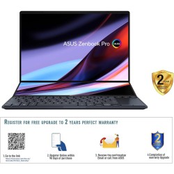 ASUS Zenbook Pro 14 Duo UX8402VV-OLEDI9TB, Tech Black, Creator Laptop, i9-13900H 32GB 1TB SSD, NV RTX4060, 8GB DDR6 Graphics, WIN11 HOME, 14.5inch 2.8K OLED, Touch Screen, Backlit-Eng-Arb-KB
