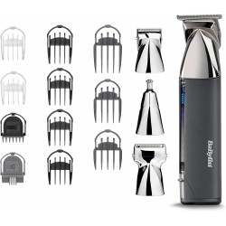 BaByliss Men Super-X Metal Series 15 in 1 Multi Trimmer, 4x Cutting Heads With Unique MagFix System, Delivers 5 Hours Of Consistent Cordless Use, 100% Waterproof For Wet & Dry Use, 7200USDE (Grey)