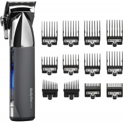 BaByliss Men Super-X Metal Series Trimmer, Heavy Duty 3 Hours Of Long-lasting Cordless Use, Taper Control For Fine Cut Adjustment, Effortless Cutting With Japanese Steel Blades, 7700USDE (Grey)