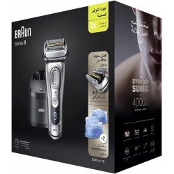 Braun Series 9 9390Cc Wet & Dry Electric Shaver Special Edition With Clean Charge Station Leather Travel Case + Ccr 2, Silver